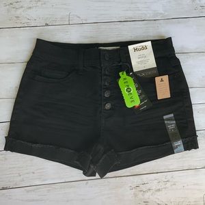 Button Fly High Rise Black Denim Shorts Sz 5 NWT